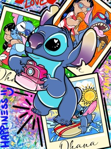Stampa di alta qualità di Stitch su tela o carta: colori vivaci e stile pop‑art per dare alle pareti un tocco contemporaneo e gioioso. Perfetta come regalo per fan e per arredamento moderno.