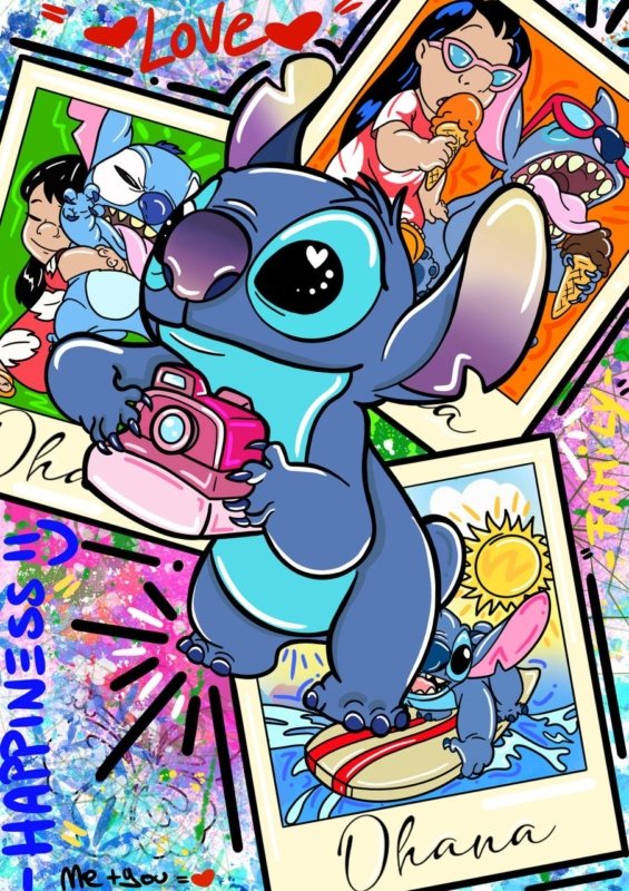 Stampa di alta qualità di Stitch su tela o carta: colori vivaci e stile pop‑art per dare alle pareti un tocco contemporaneo e gioioso. Perfetta come regalo per fan e per arredamento moderno.