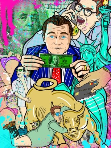 Stampa ispirata a The Wolf of Wall Street disponibile su tela o carta: qualità professionale, colori brillanti e stile pop‑art. Ideale per arredamento moderno e come regalo per appassionati di cinema.