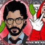 Poster pop art ispirato alla serie "Casa de Papel"; stampa su tela o carta con grafica accattivante e forte contrasto.