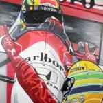 Dipinto a mano su tela raffigurante un pilota di Formula 1 in azione. Colori vivaci e dettagli realistici: ideale per appassionati di motorsport.