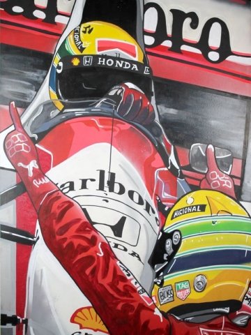 Dipinto a mano su tela raffigurante un pilota di Formula 1 in azione. Colori vivaci e dettagli realistici: ideale per appassionati di motorsport.