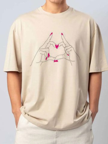 T-shirt mani a cuore in cotone unisex bianca o avana