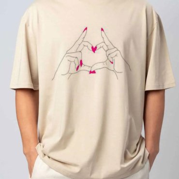 T-shirt mani a cuore in cotone unisex bianca o avana