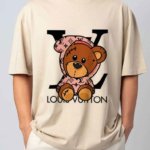 T-shirt orsetto LV in cotone unisex bianca o avana