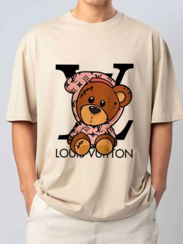 T-shirt orsetto LV in cotone unisex bianca o avana